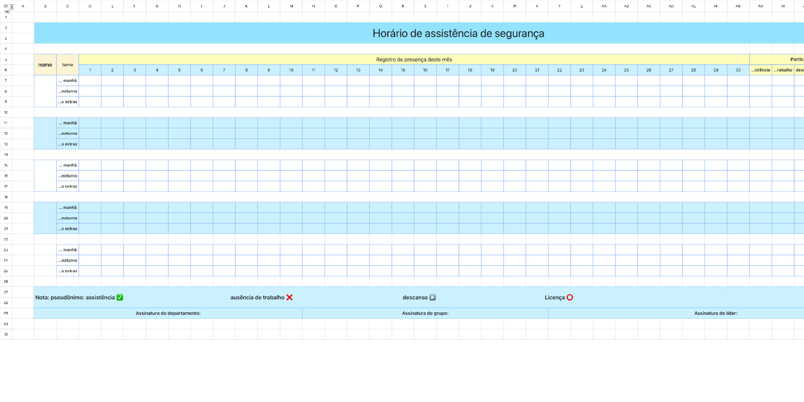 Horário de assistência de segurança
